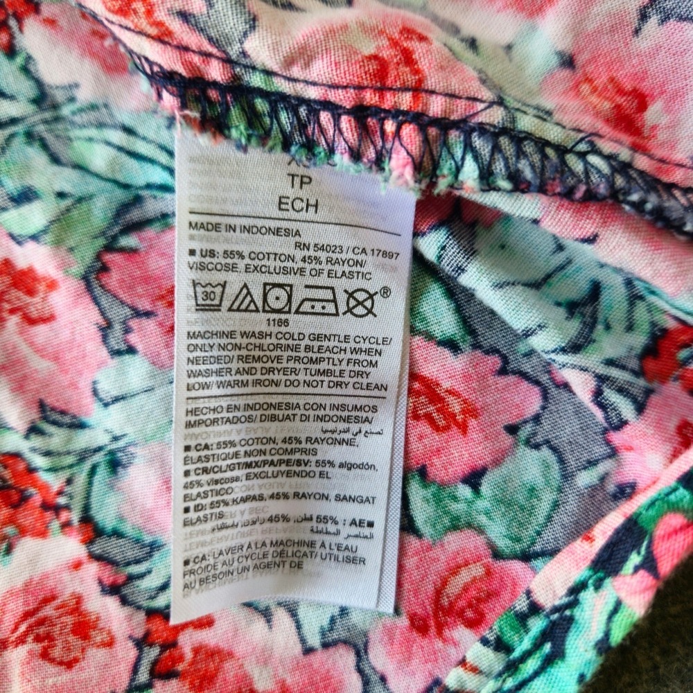 Old Navy Womens XS Floral Smocked Waist Mini Dress Pink Teal Cottage Milkmaid - Picture 4 of 7